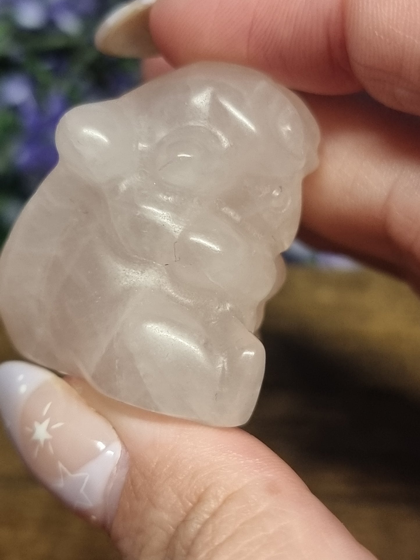 Rose quartz flaffy carving