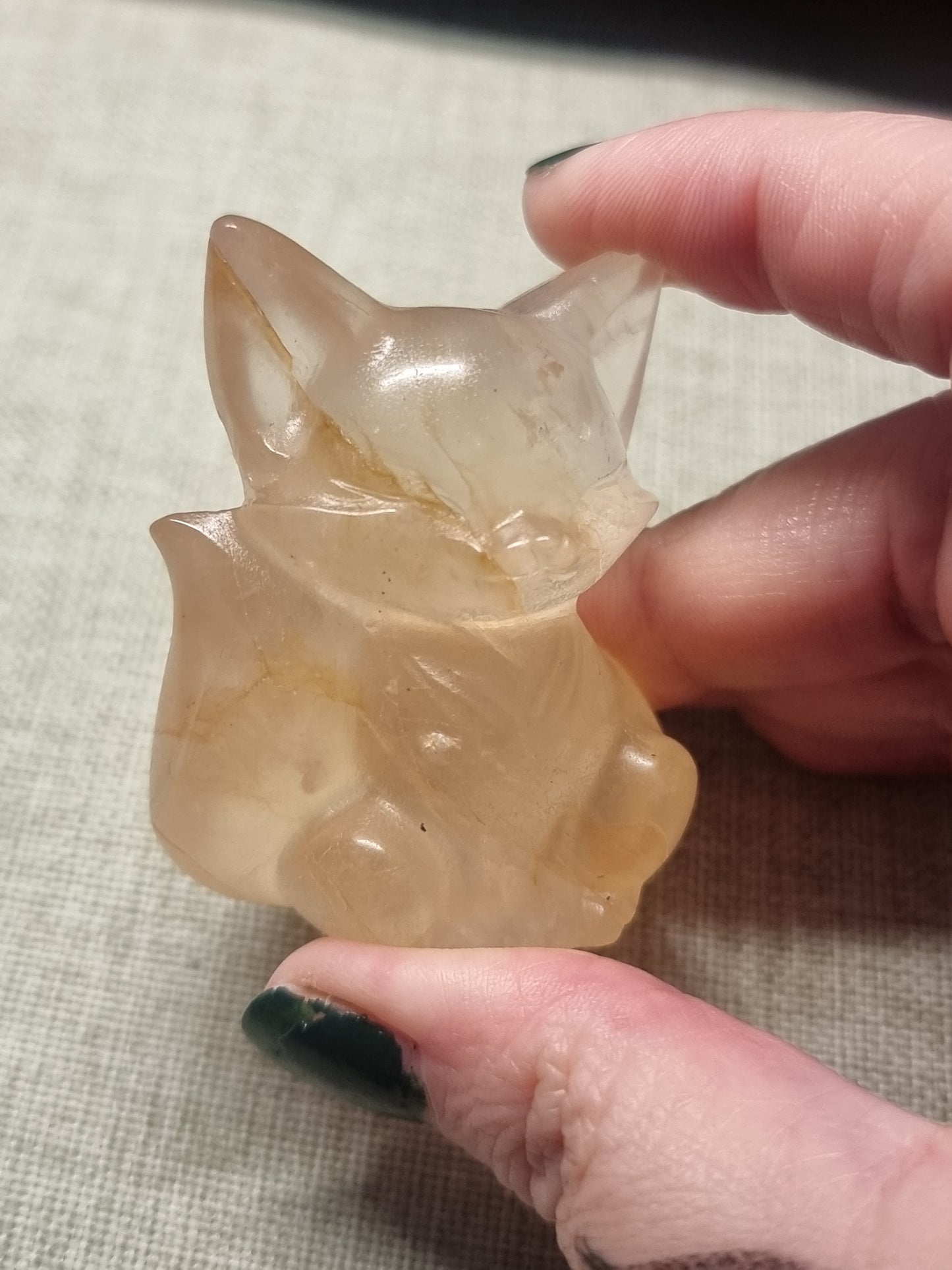 Rose quartz with golden healer fox