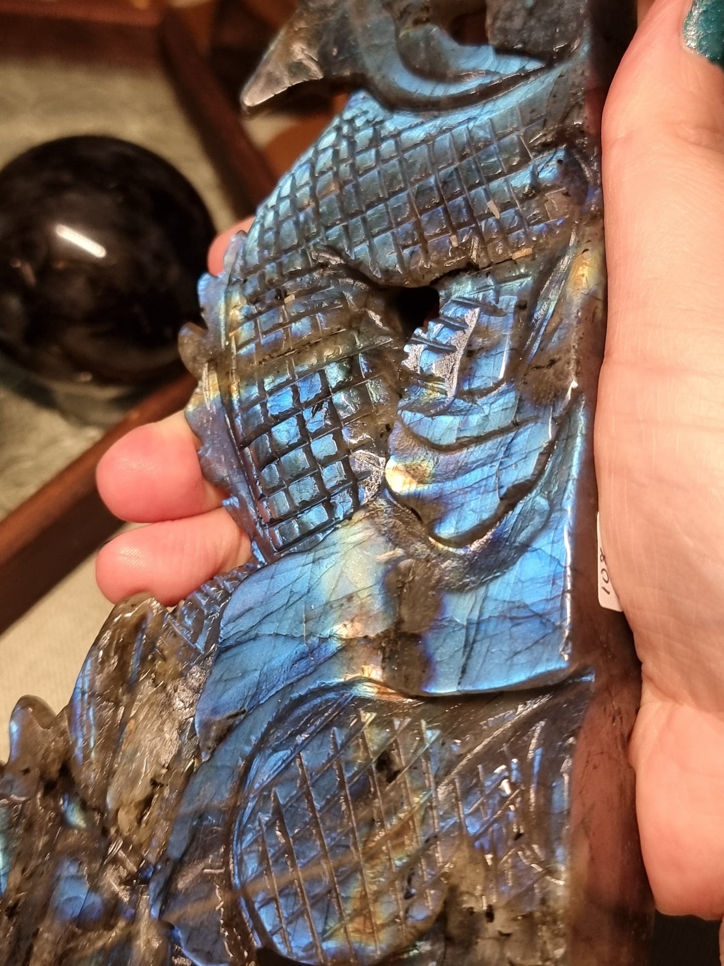 Labradorite dragon carving