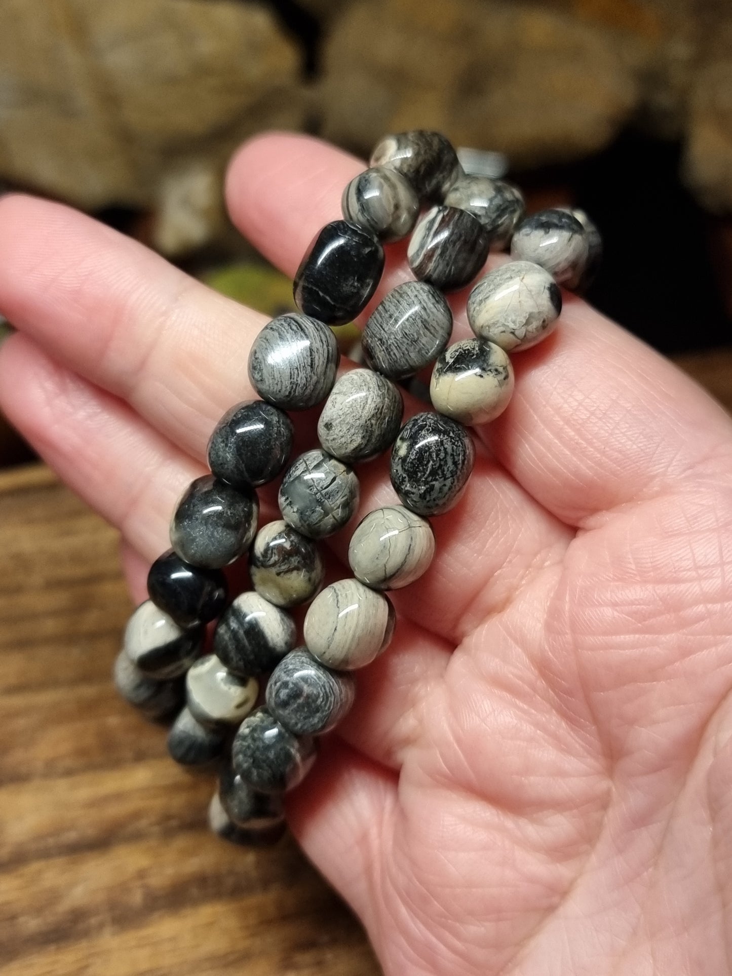 Silver leaf jasper bracelet