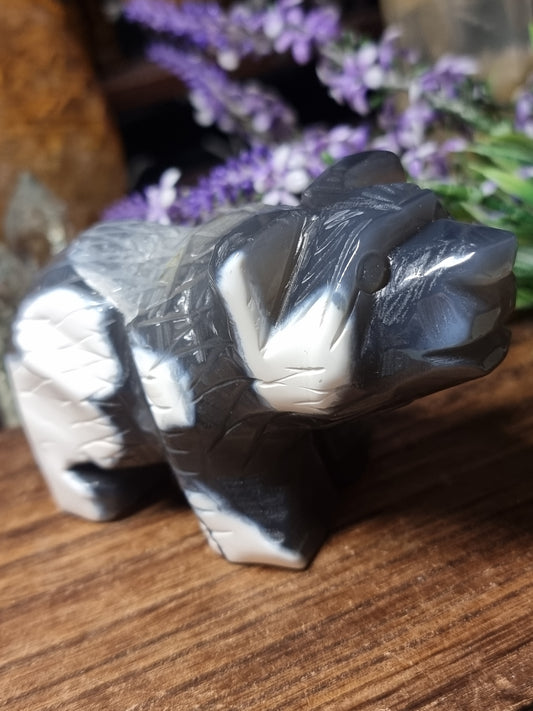 Orca agate bear carving