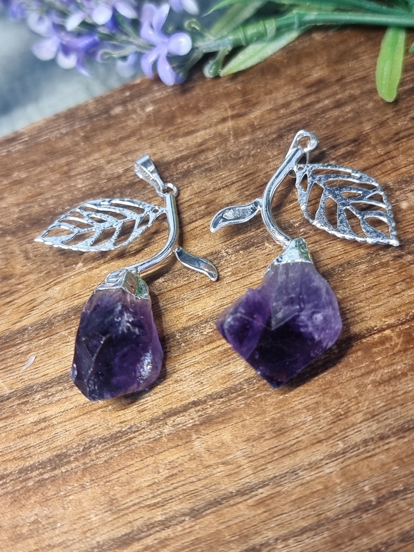 Silver plated amethyst flower pendants