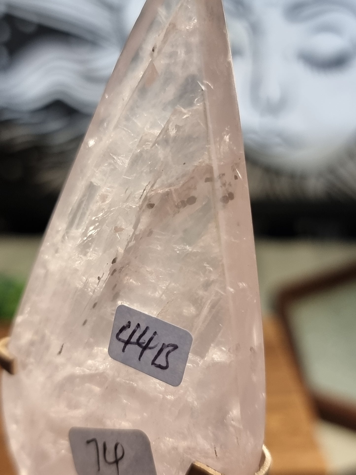 Rose quartz with pyrite teardrop
