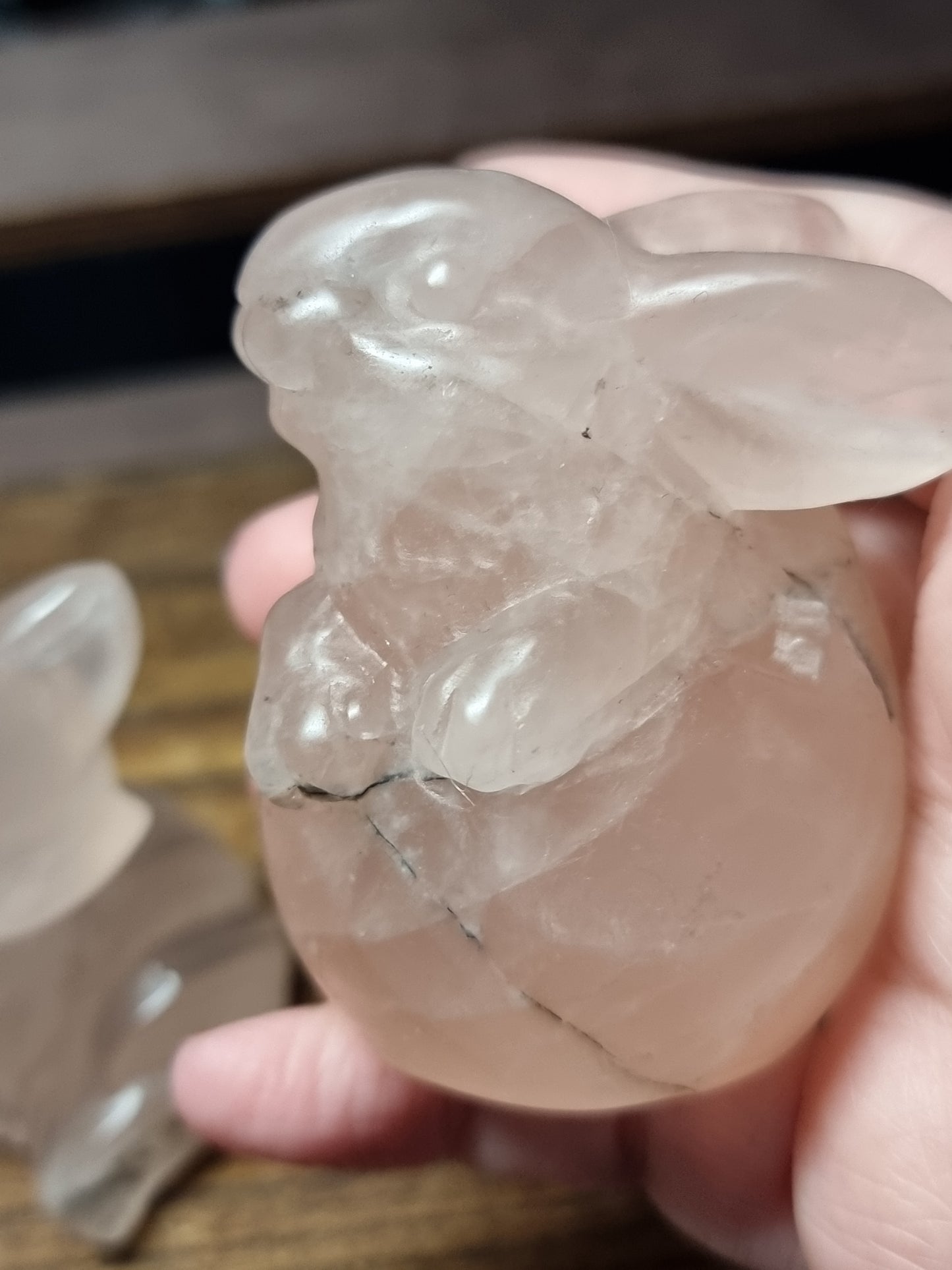 Dendritic rose quartz carvings