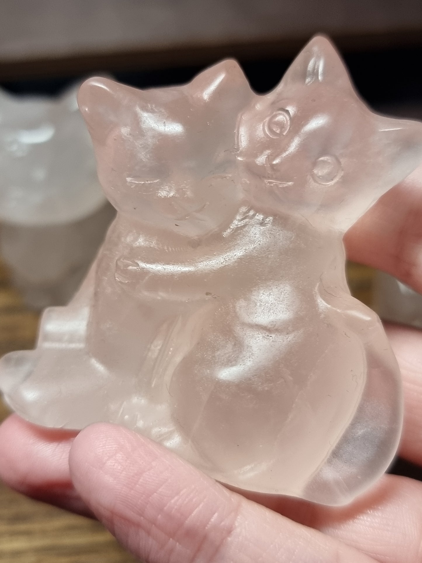Dendritic rose quartz carvings