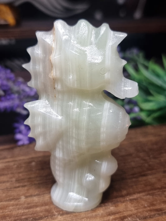 Green banded calcite seahorse