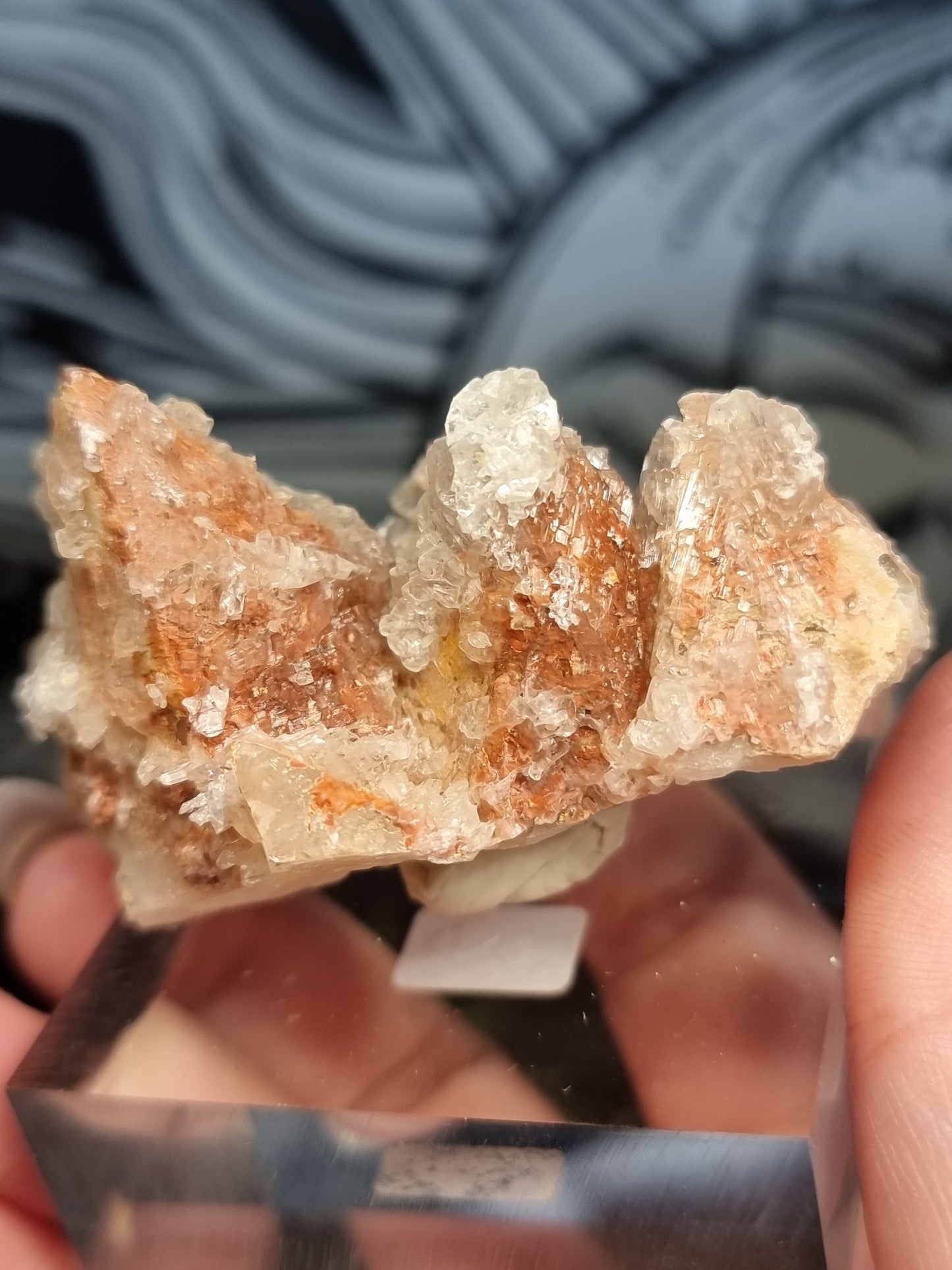 Selenite coated pink dogtooth calcite