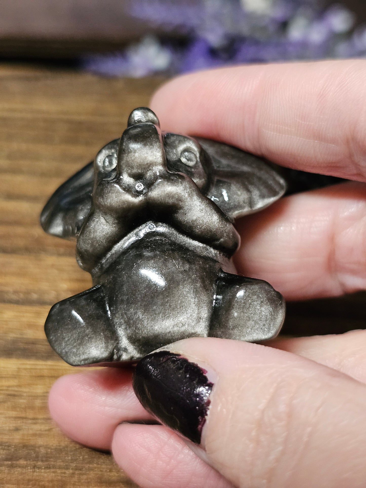 Silver obsidian elephants
