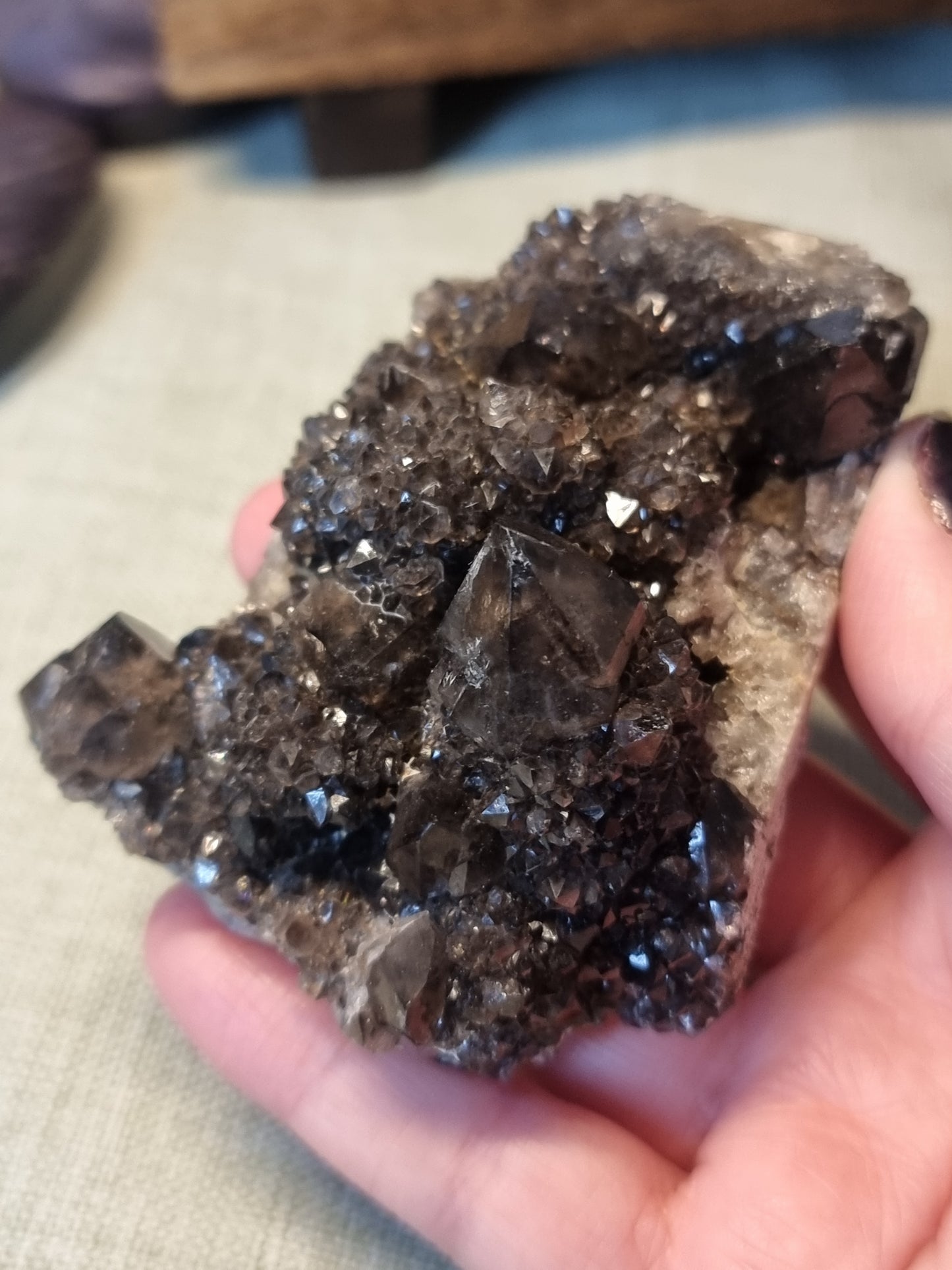 Black spirit quartz clusters