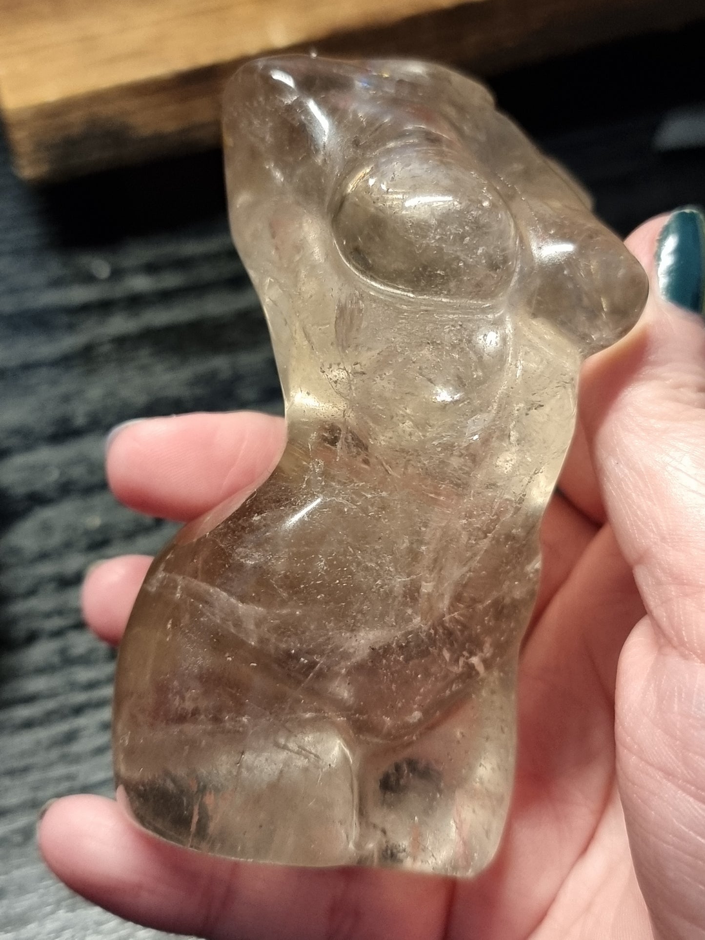 Smokey quartz body carving