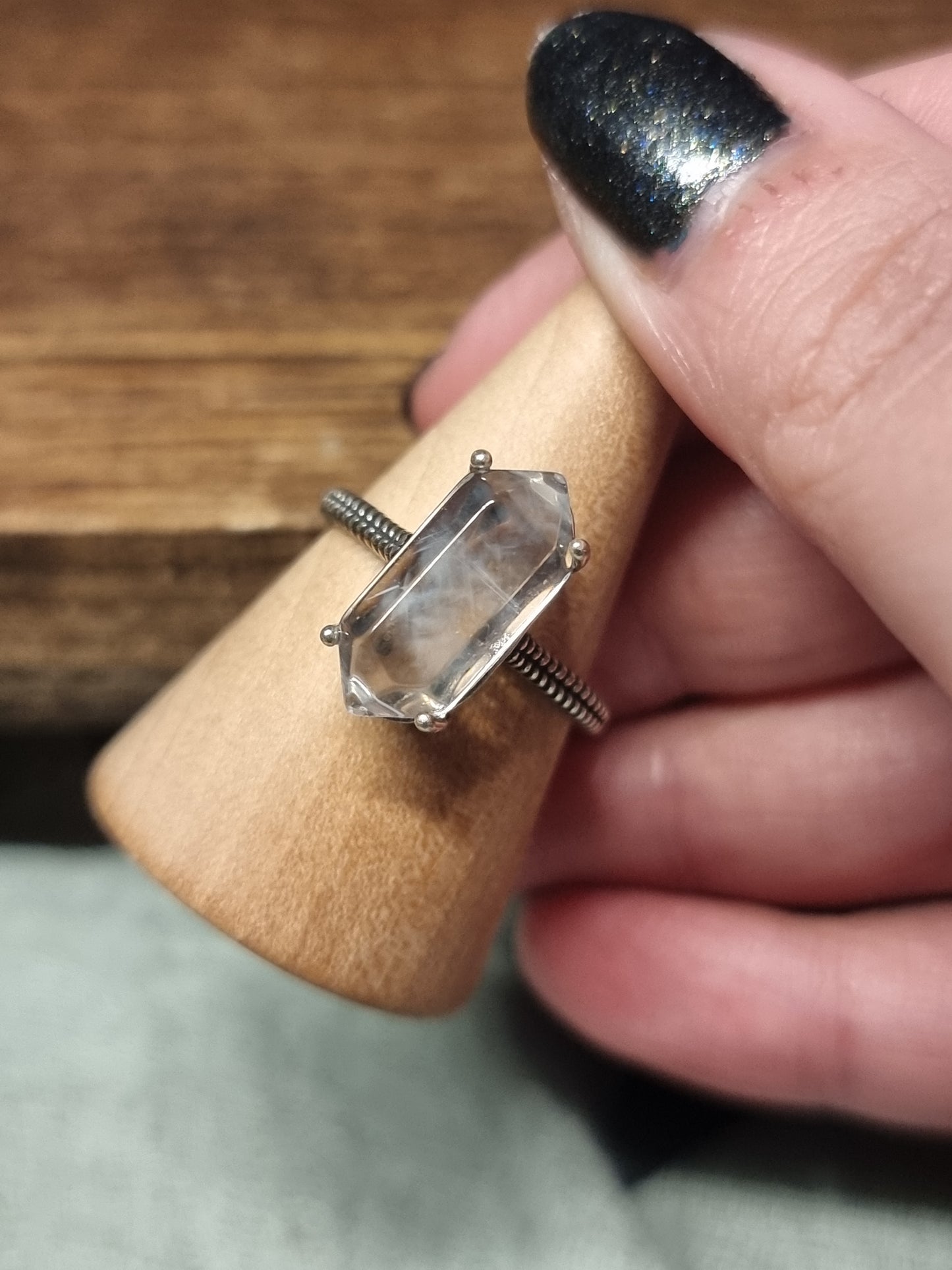 Blue needle quartz S925 adjustable rings