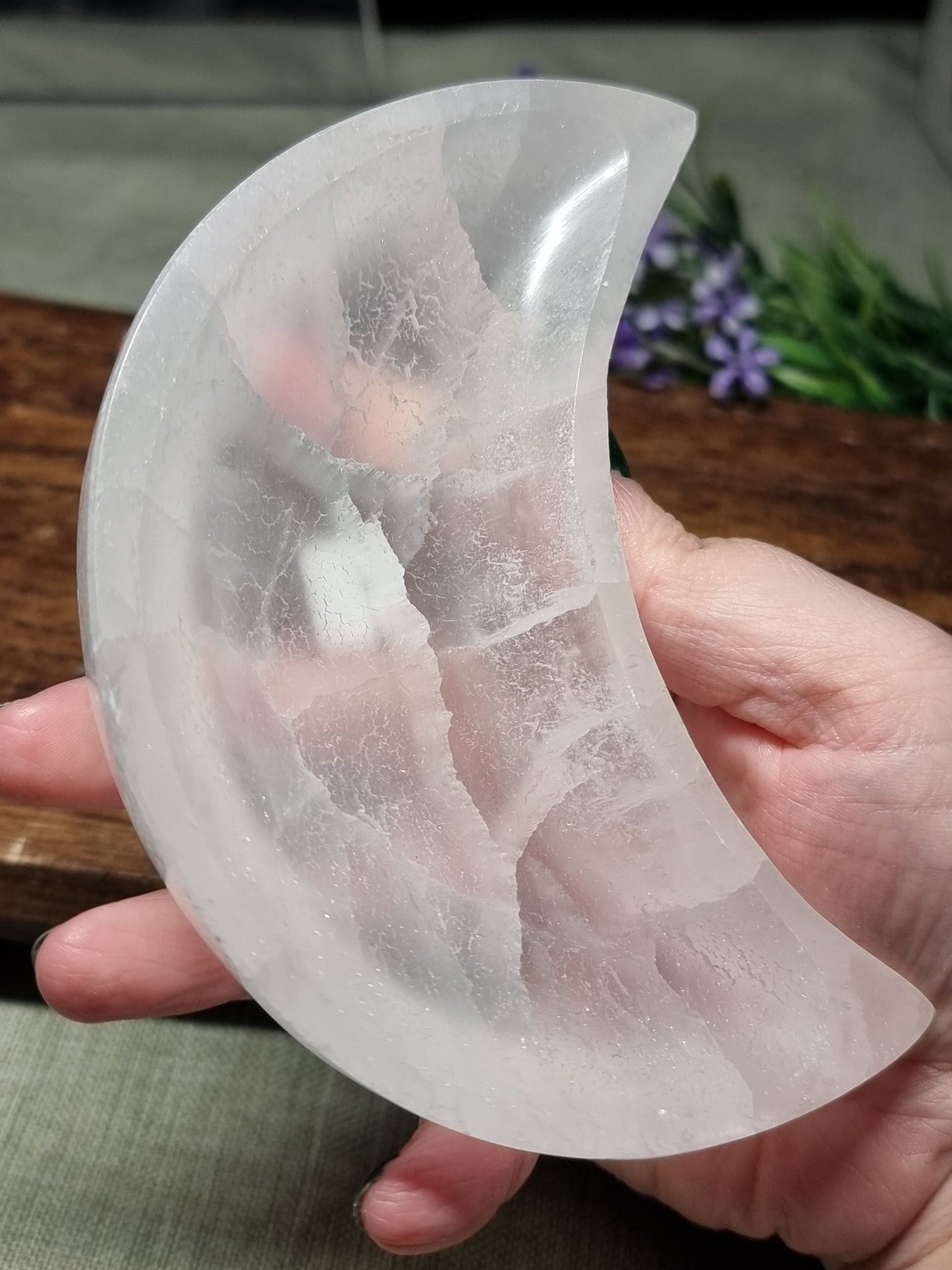Satin spar moon bowl