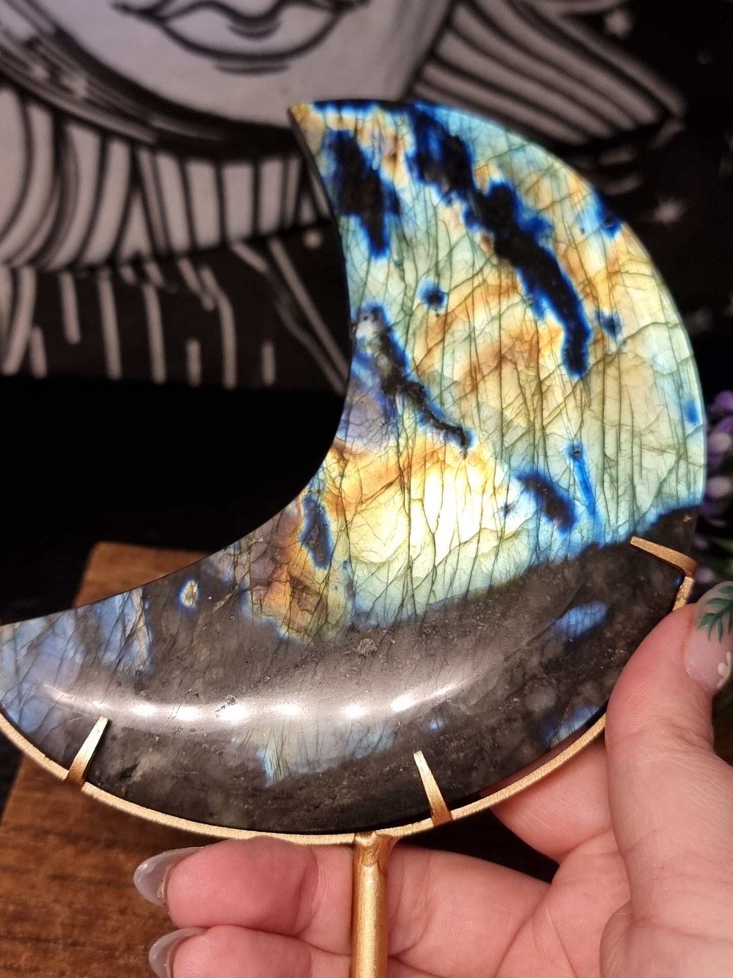 Labradorite moon on stand