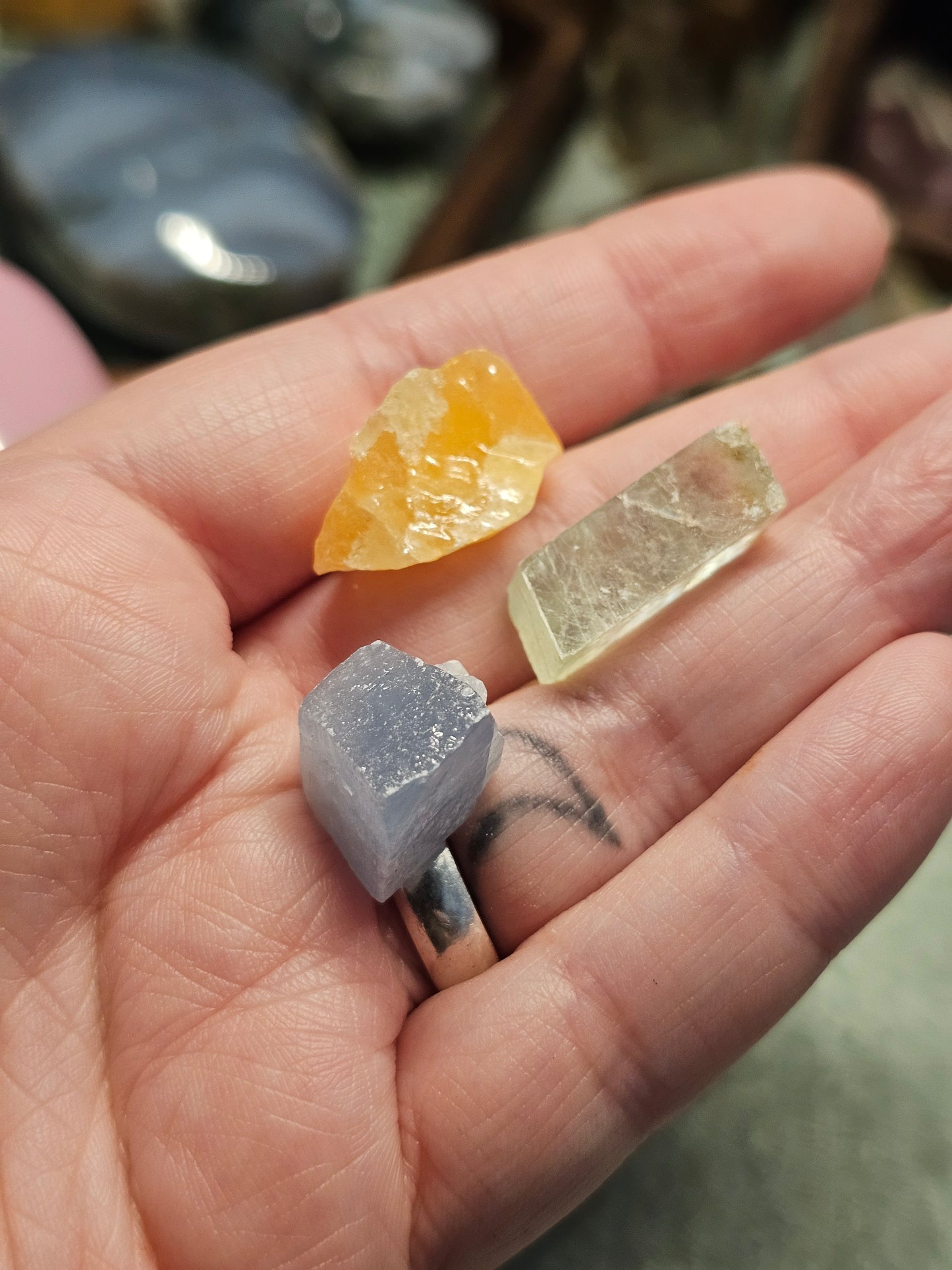 Mini raw calcite trio