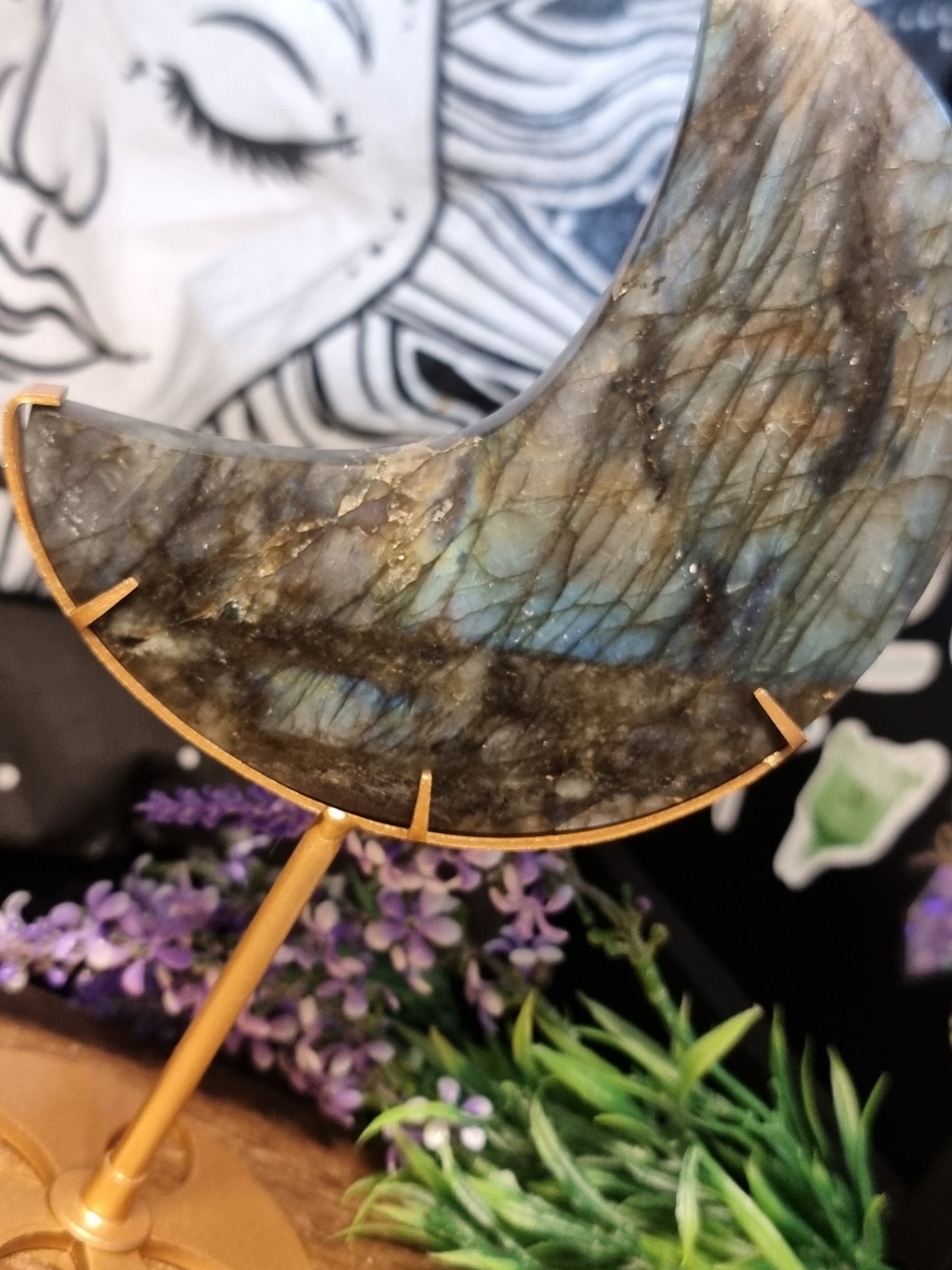 Labradorite moon on stand