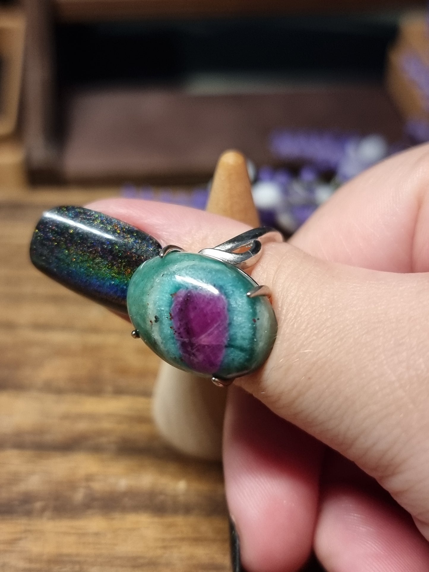 Ruby fuchsite 925 adjustable rings