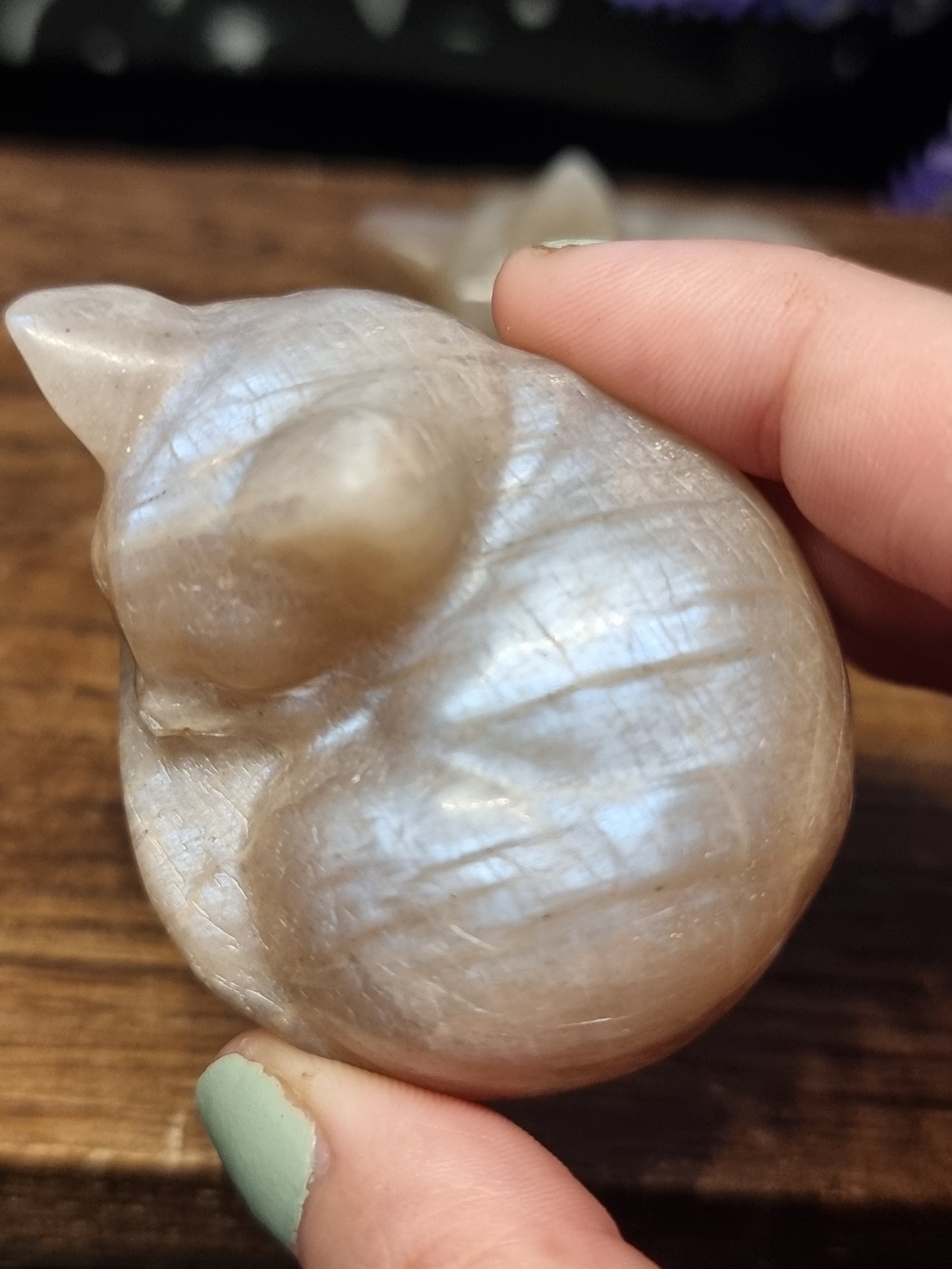 Moonstone sleeping cat carvings