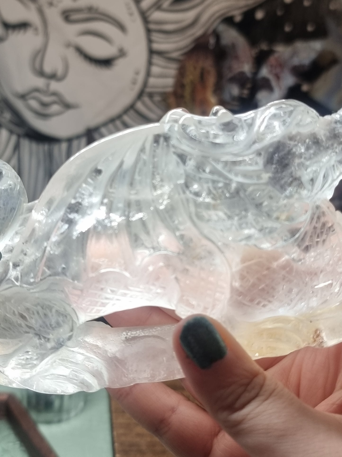 Clear quartz hand carved dragon