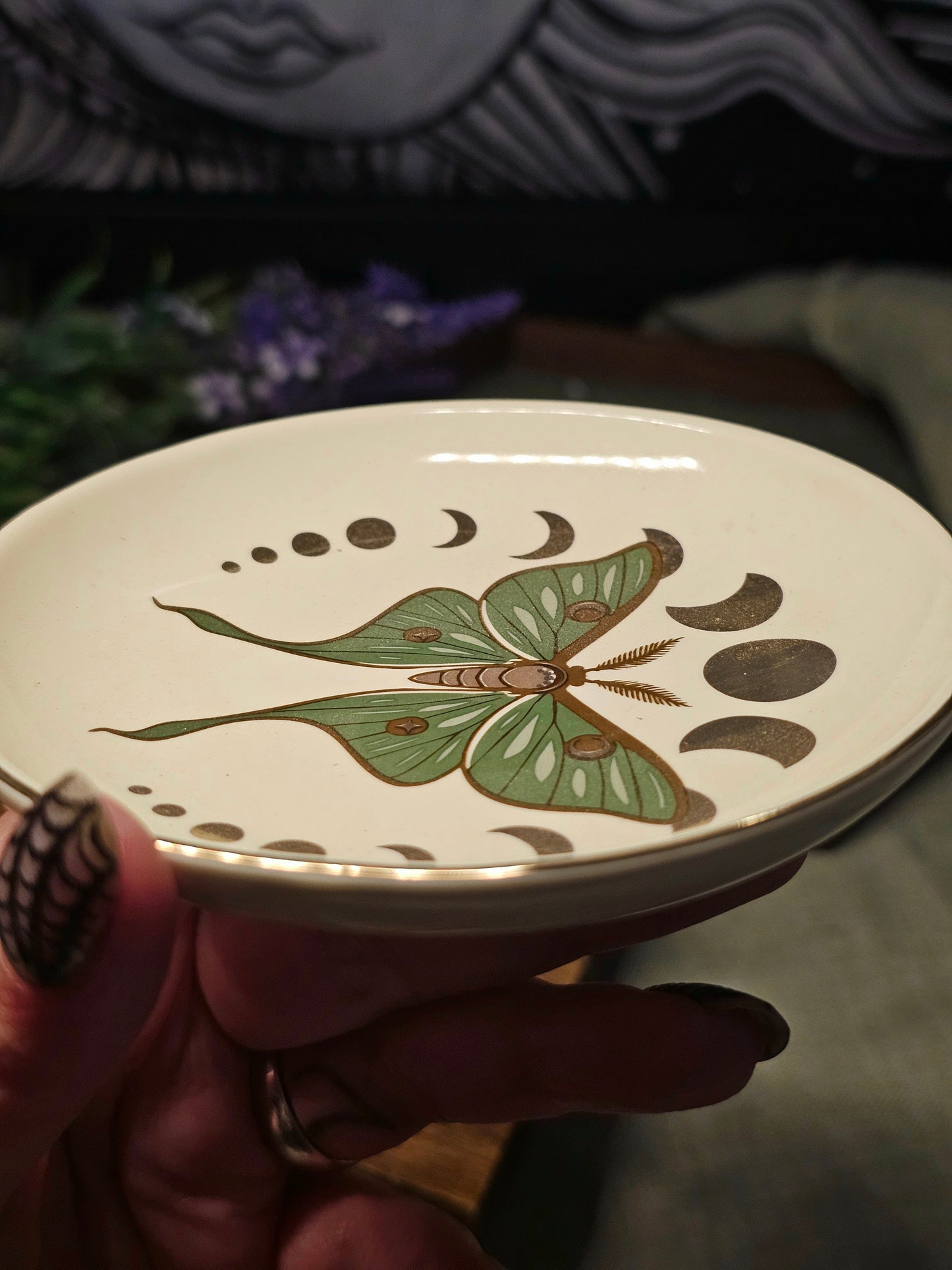 Moonphase moth trinket dish
