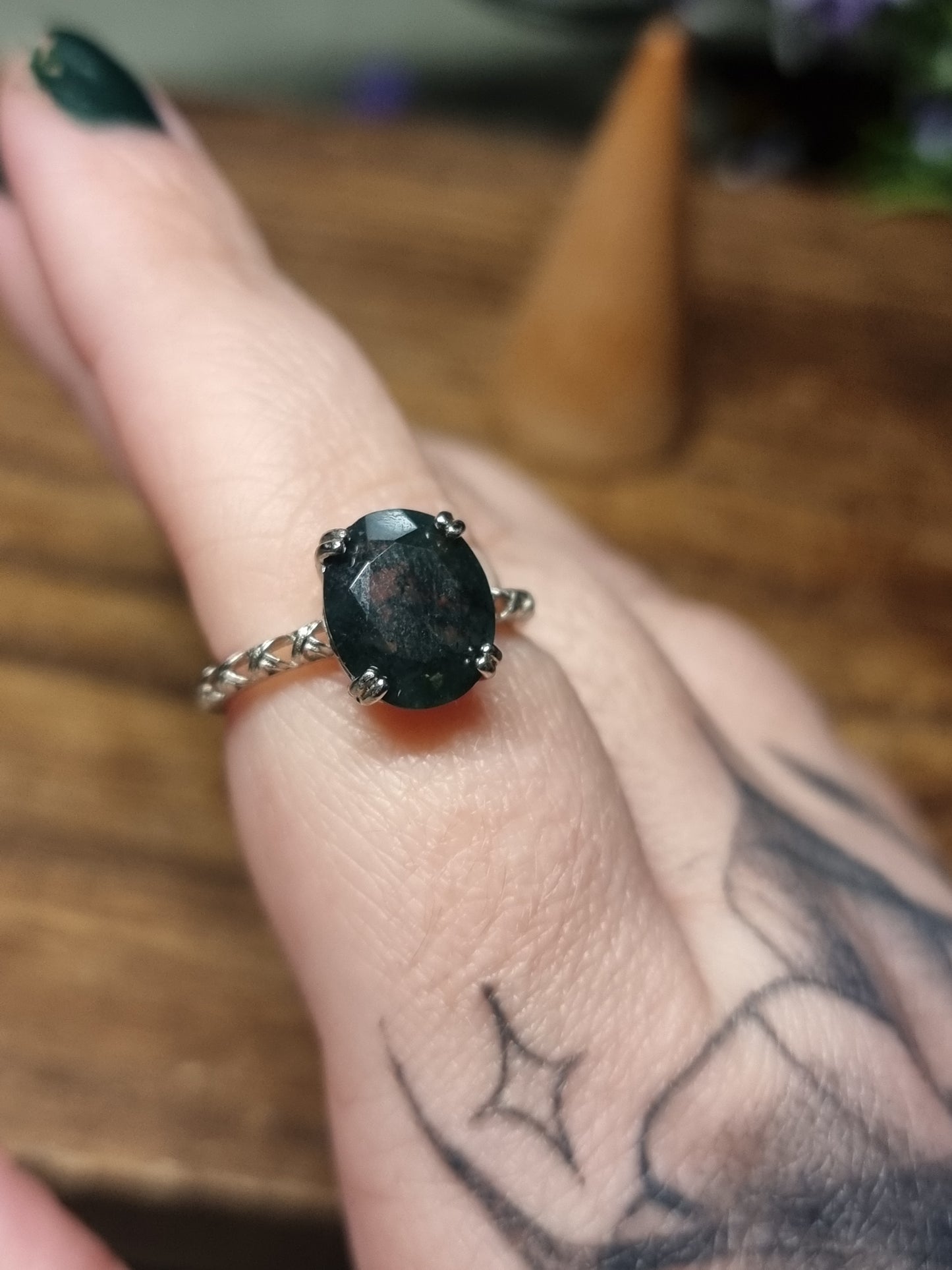 Moss agate S925 adjustable rings