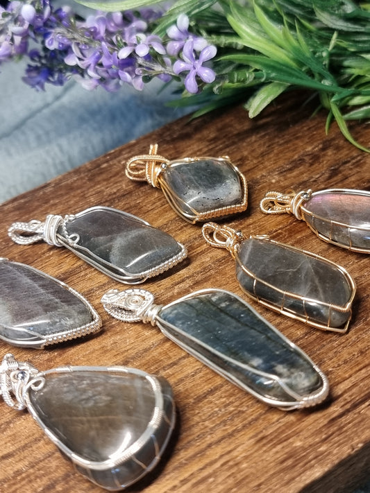 Labradorite wire wrapped pendants