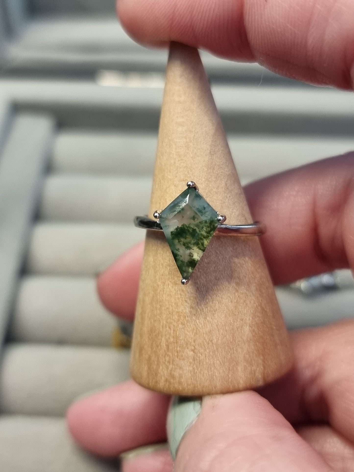 Moss agate adjustable rings