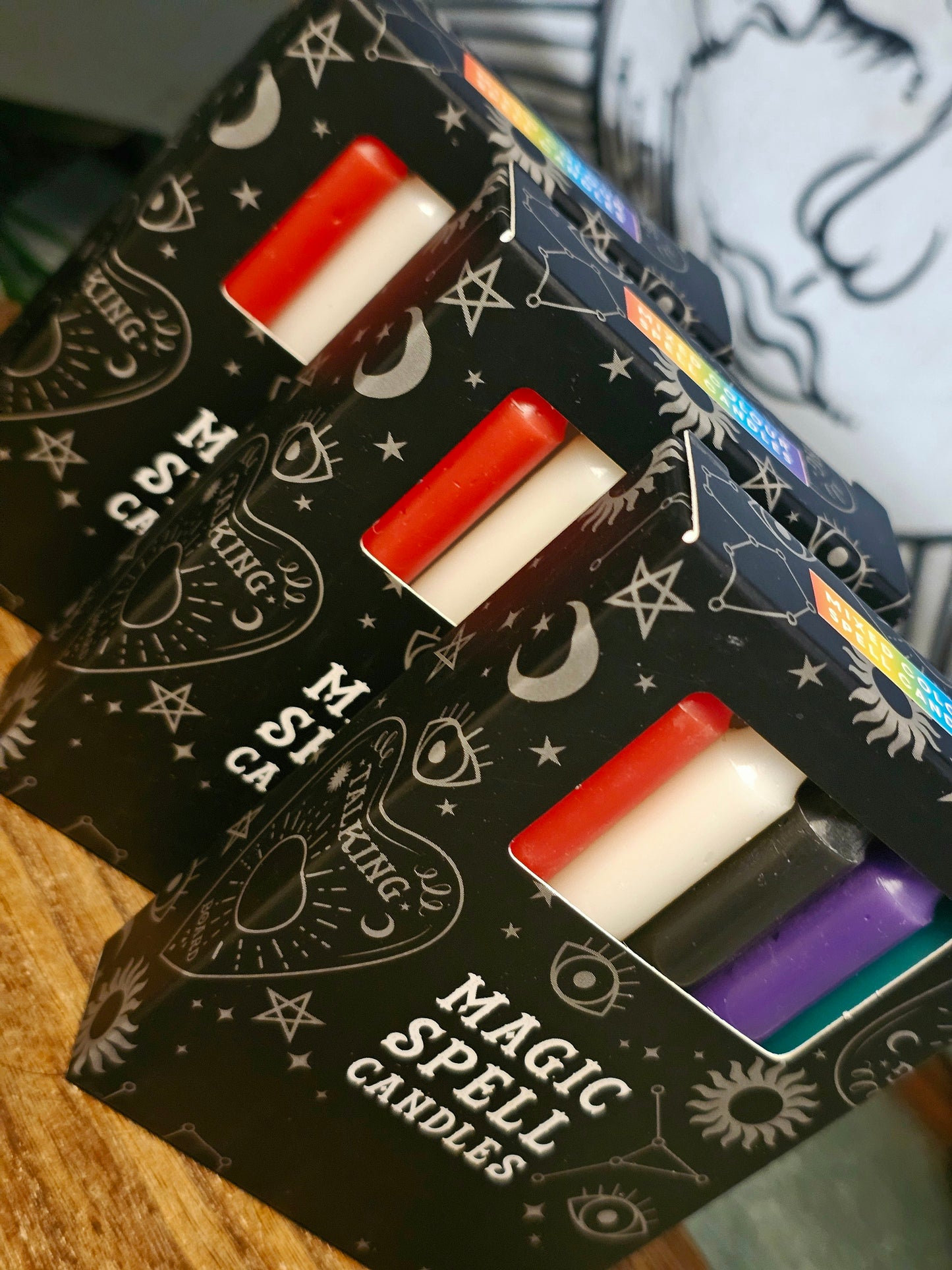 Mixed colour spell candles