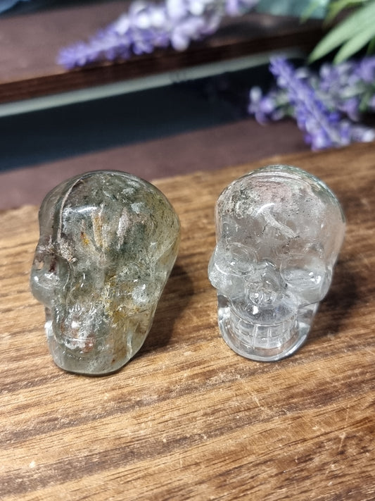 Garden quartz skulls