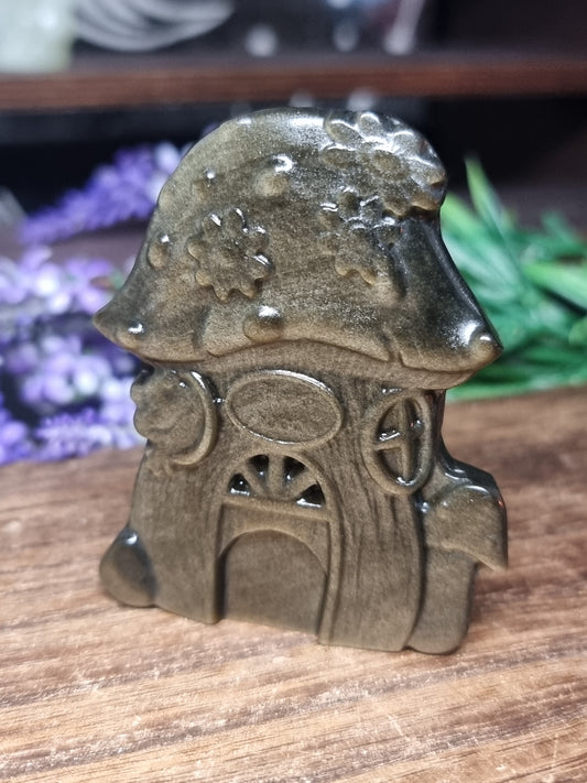 Gold obsidian mushroom house