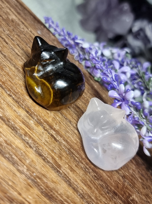 Sleeping cat carvings