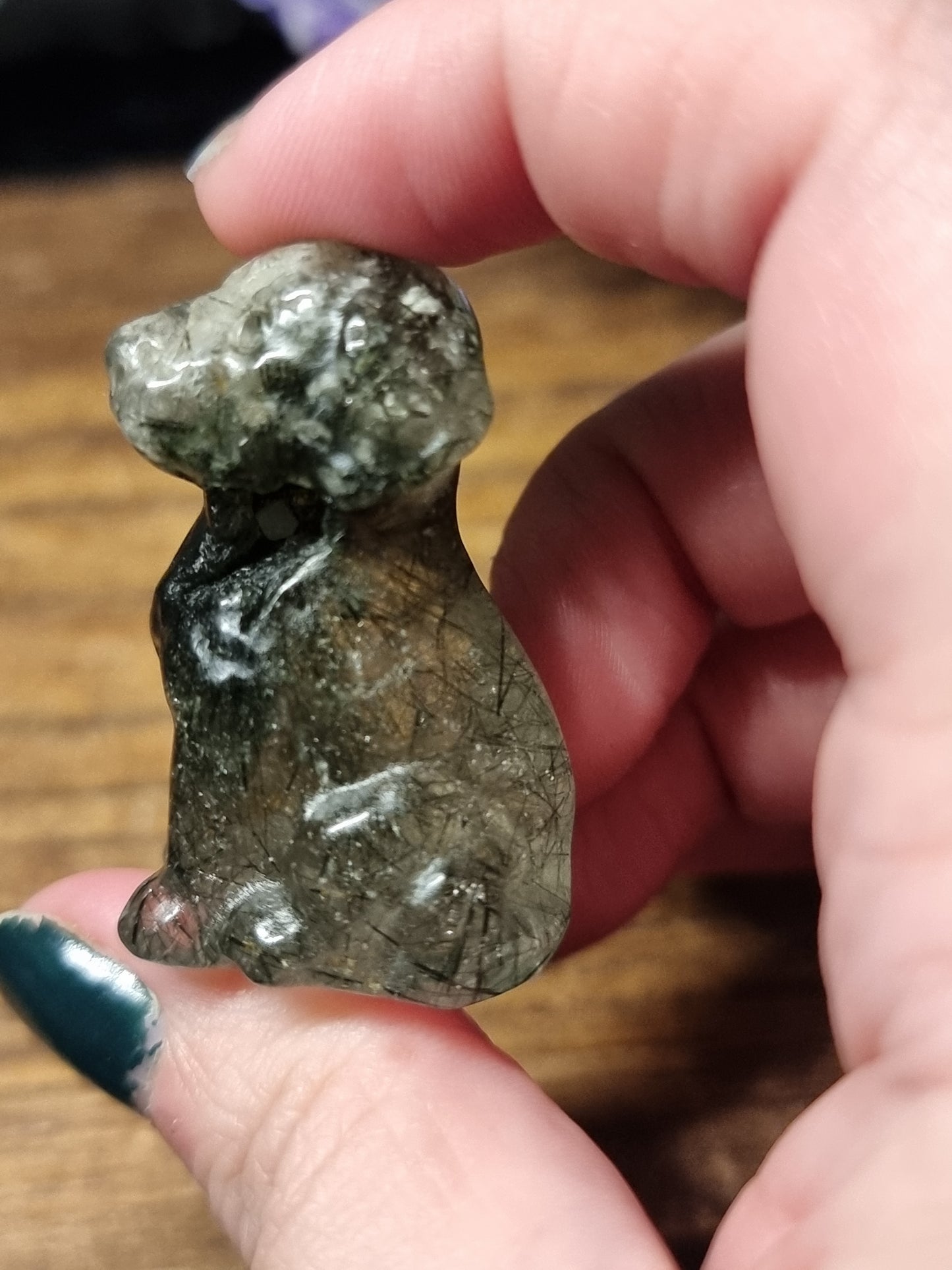 Green rutile quartz dog