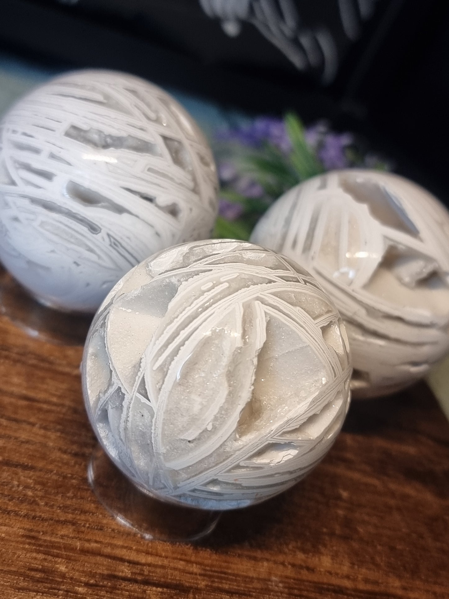 White Mexican agate spheres