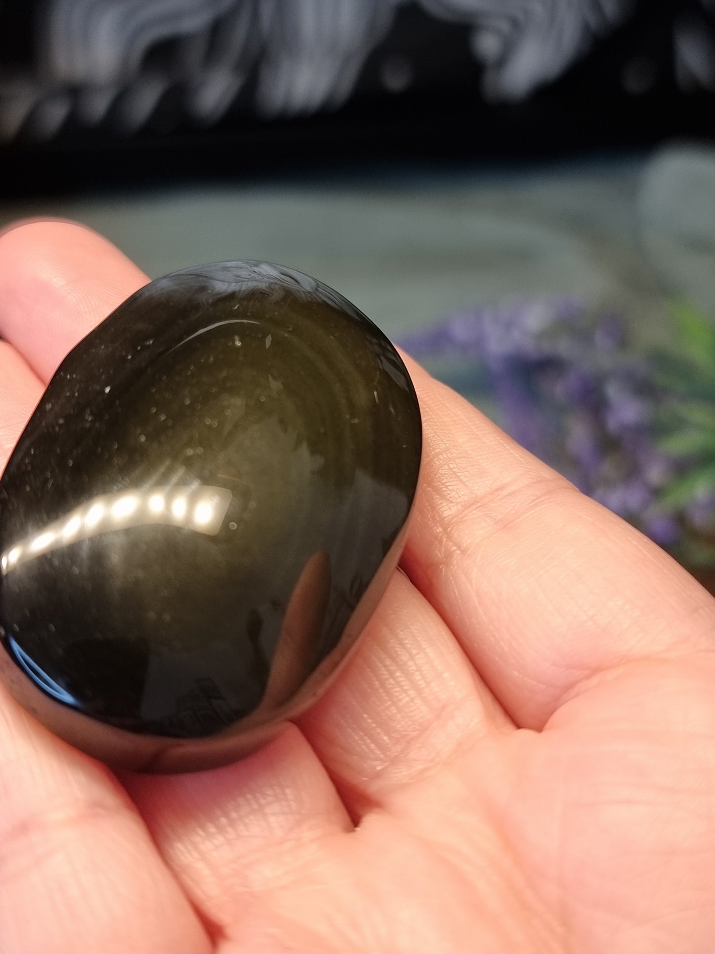 Small rainbow obsidian palmstones