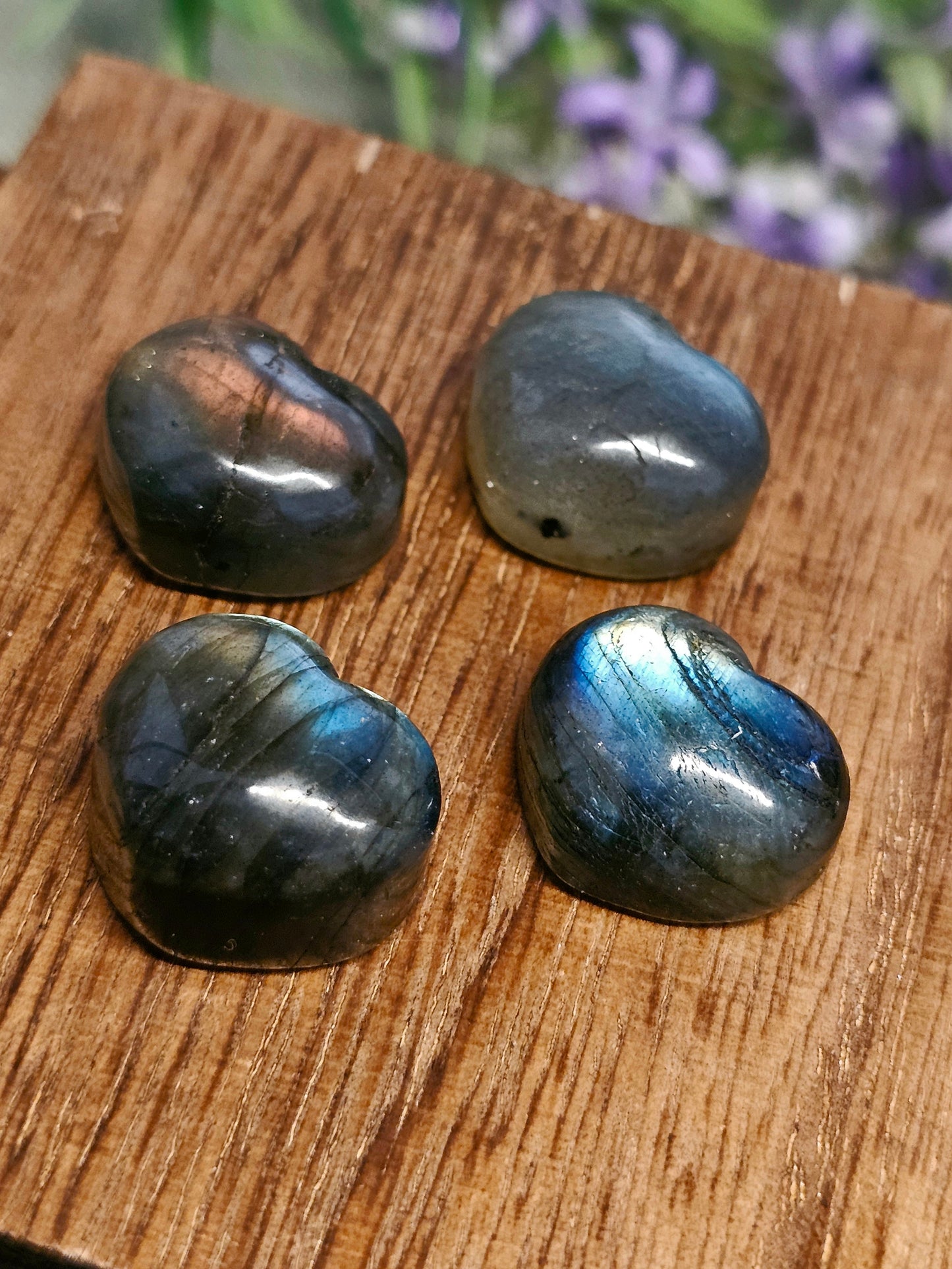 Mini labradorite hearts