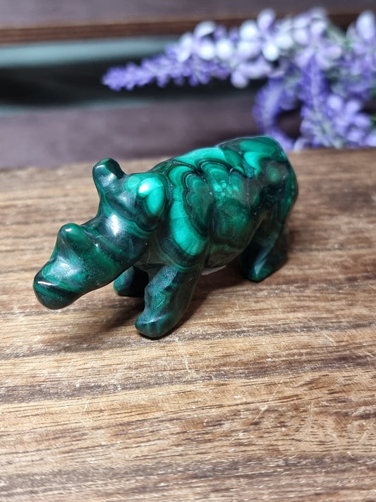 Malachite rhino carving