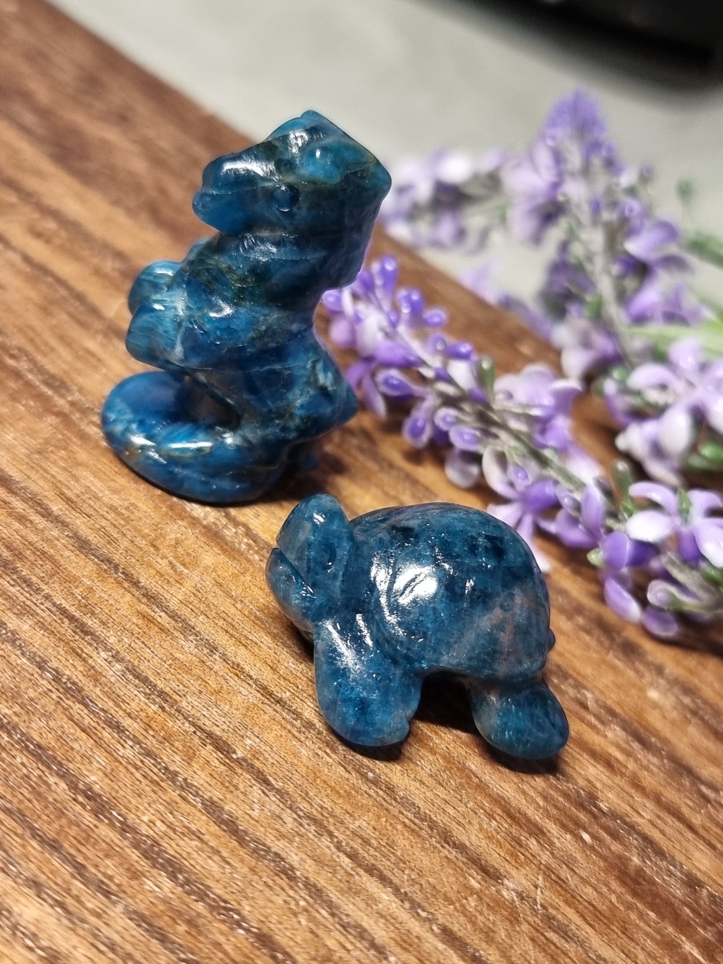 Blue apatite carvings