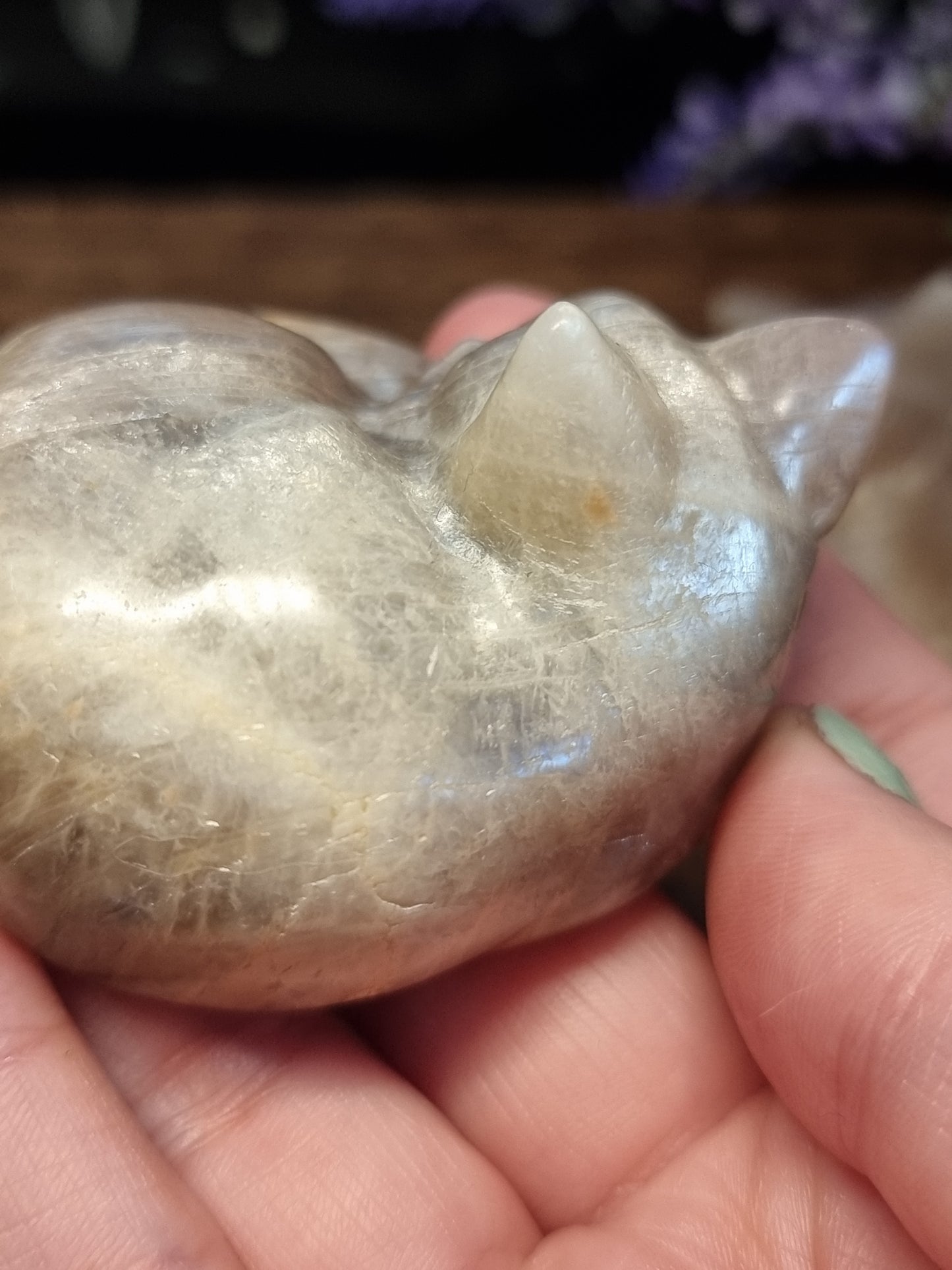 Moonstone sleeping cat carvings
