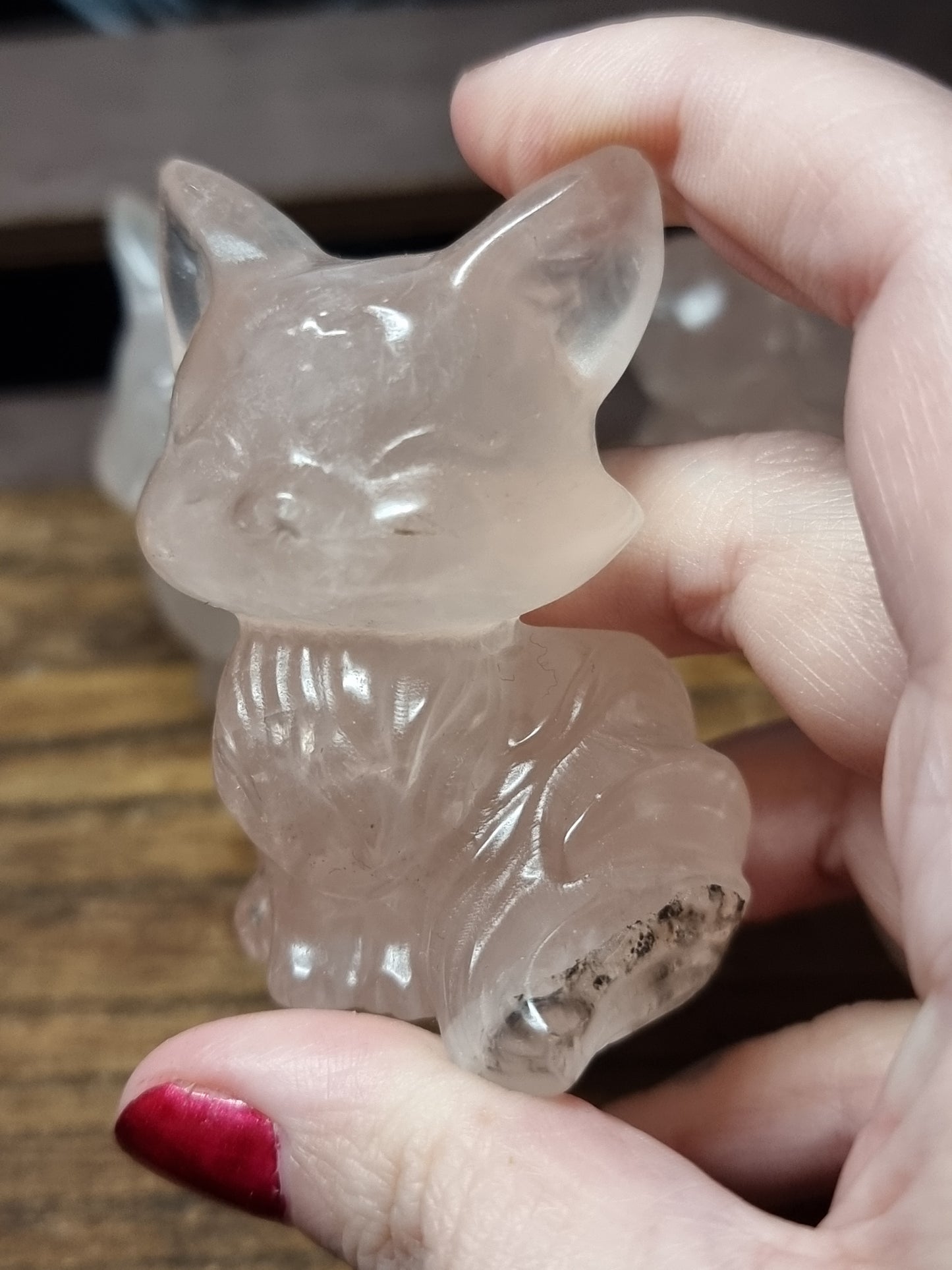 Dendritic rose quartz carvings