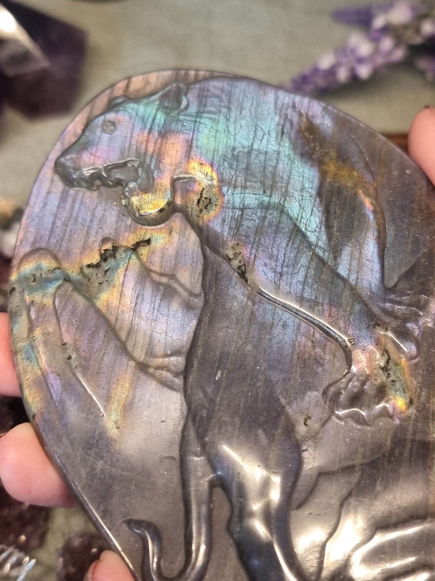 Labradorite panther carving