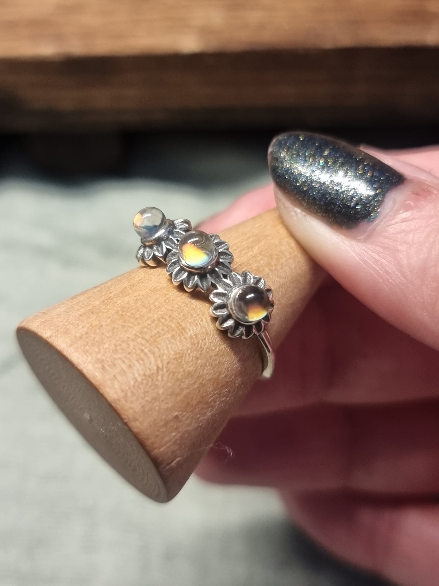 Madagascar moonstone S925 adjustable rings