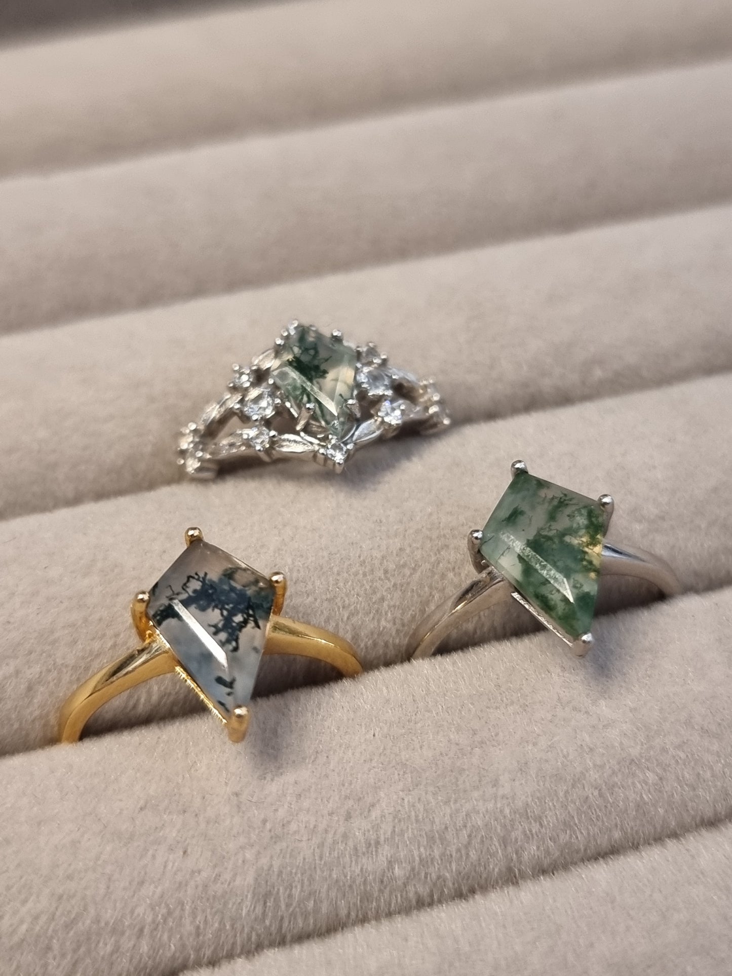 Moss agate adjustable rings