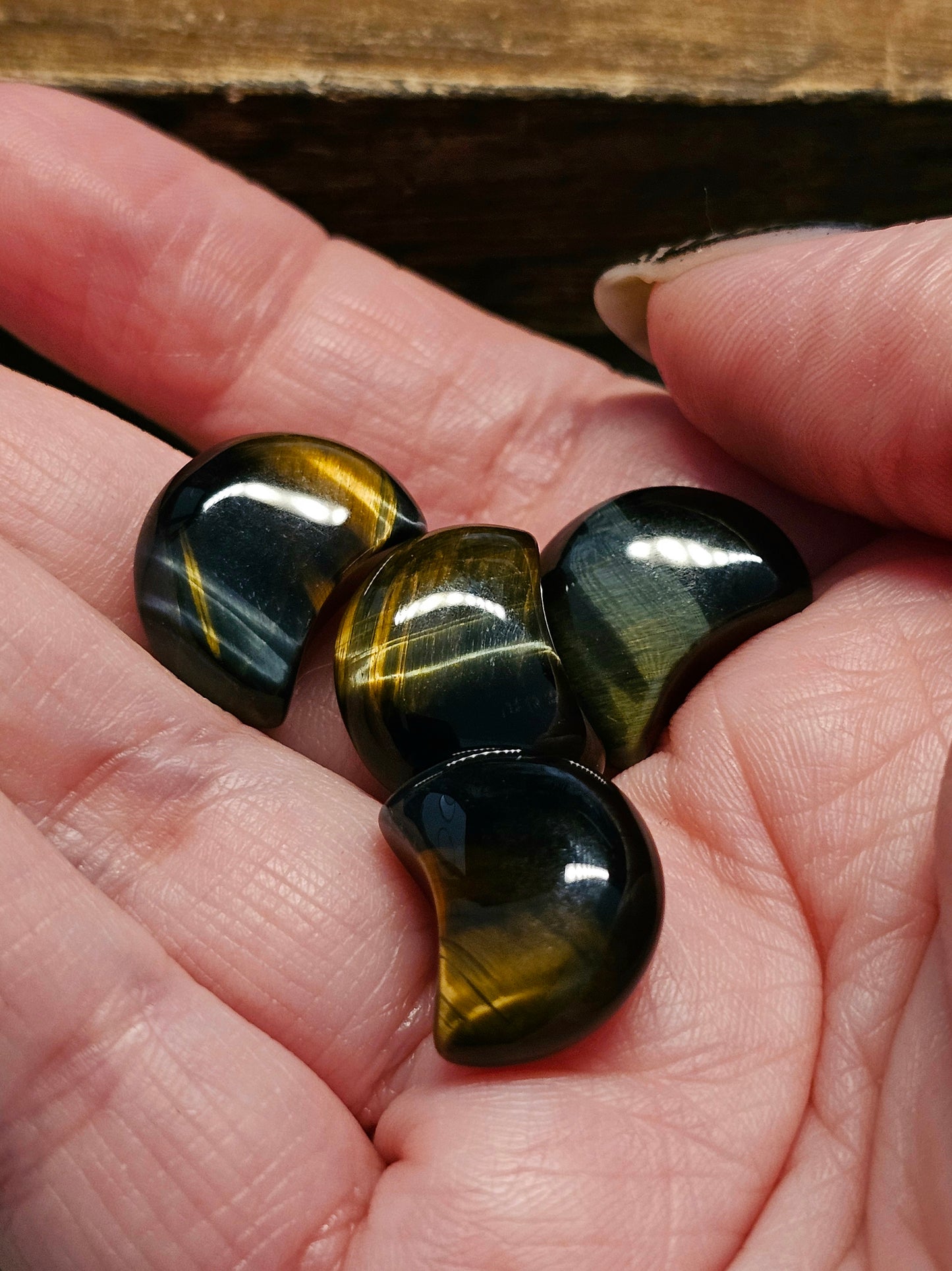 Mini blue & gold tigers eye moons