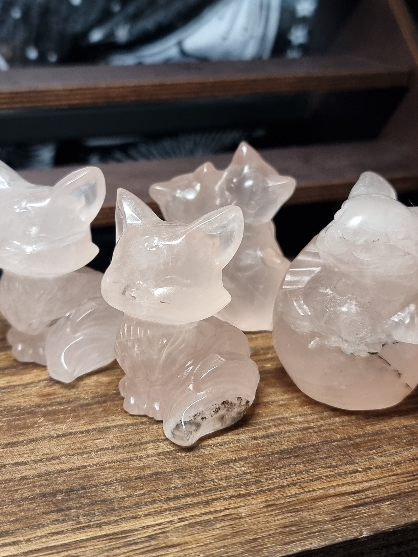 Dendritic rose quartz carvings