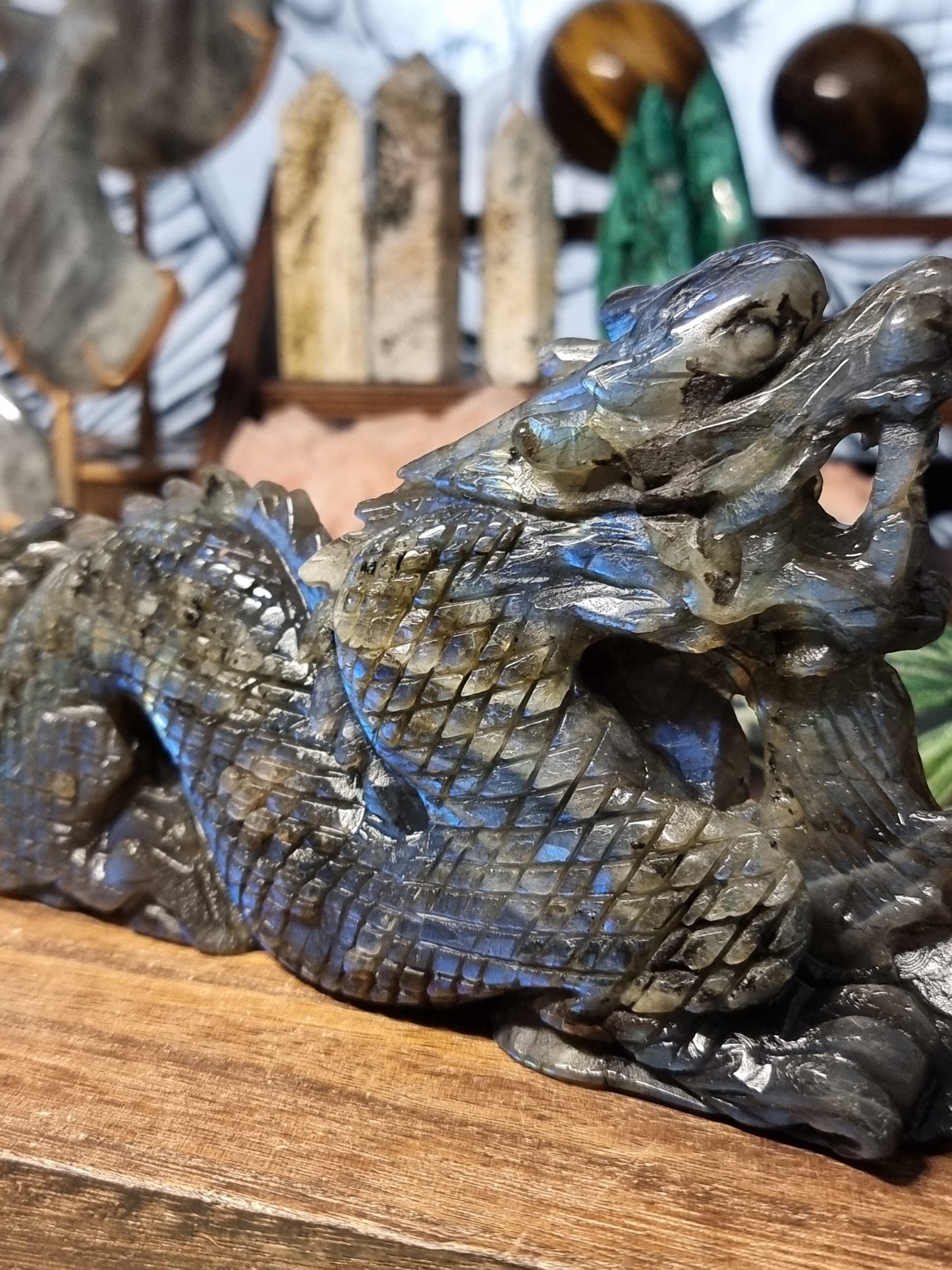 Labradorite dragon carving