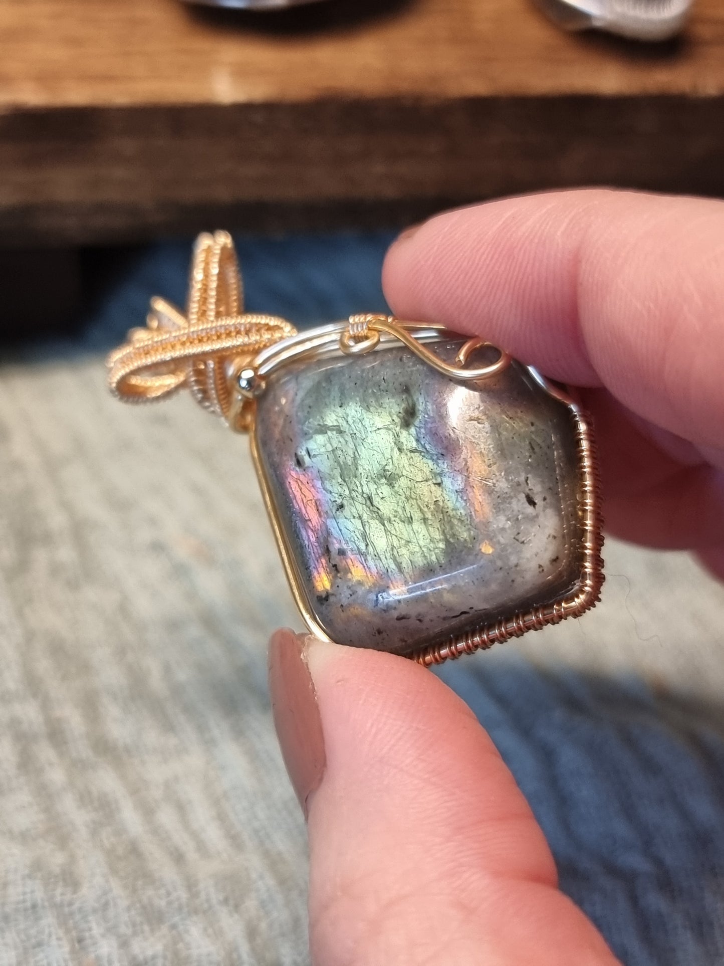 Labradorite wire wrapped pendants