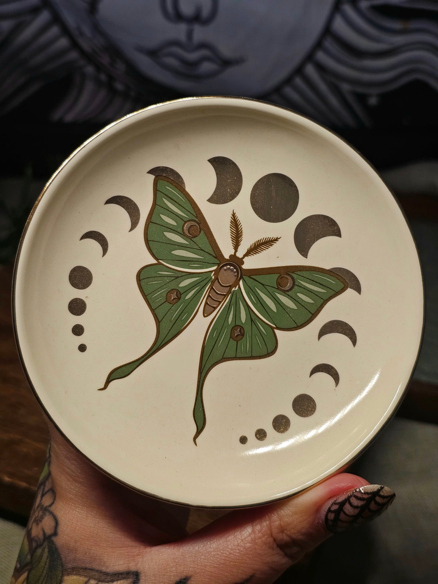 Moonphase moth trinket dish