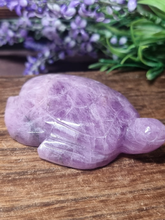 Kunzite turtle carving