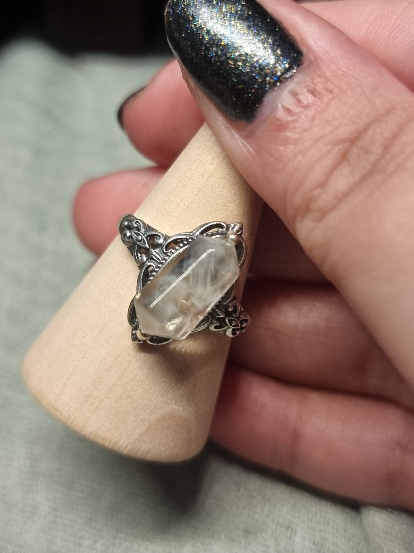 Blue needle quartz S925 adjustable rings