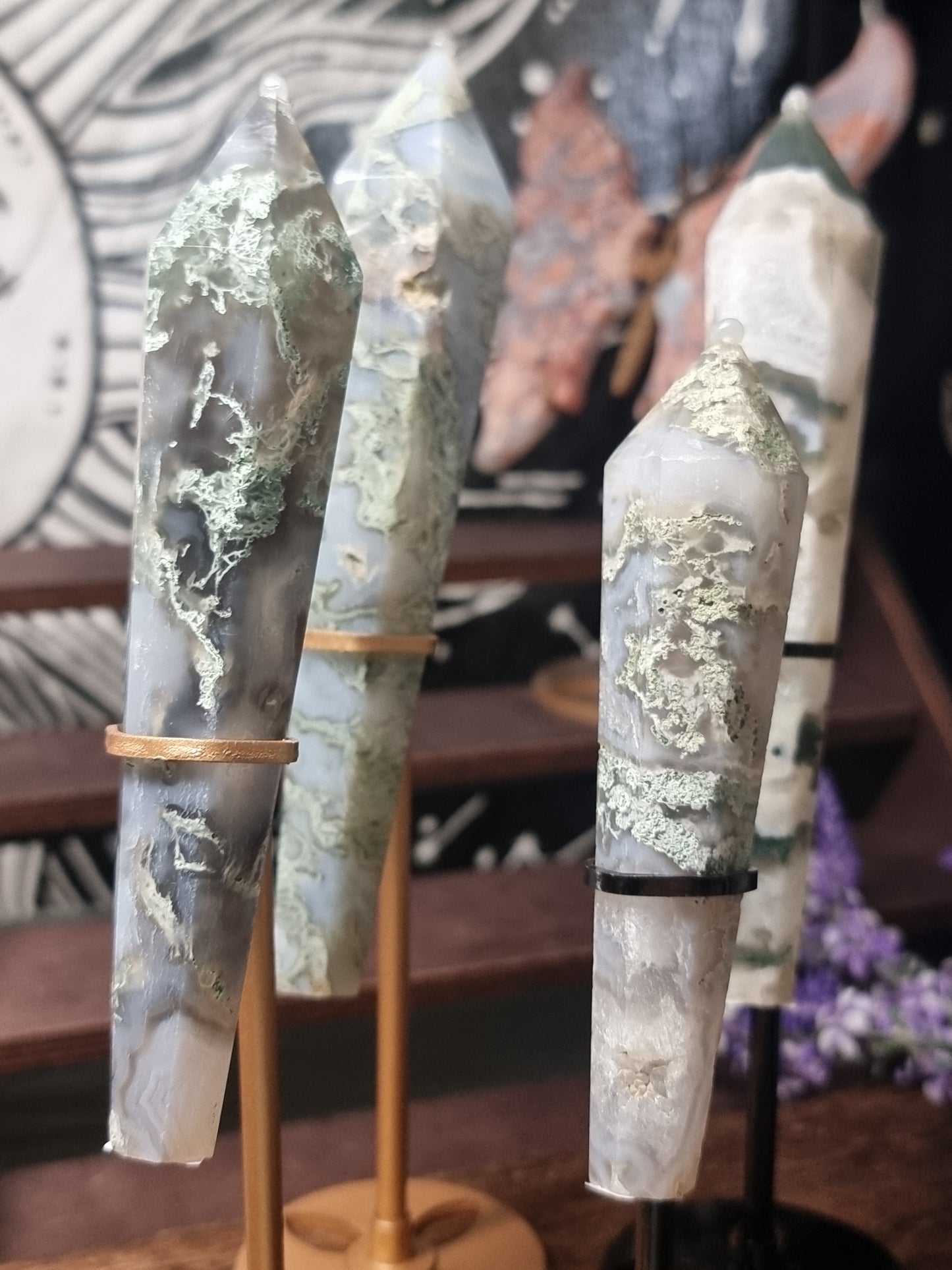 Moss agate wands