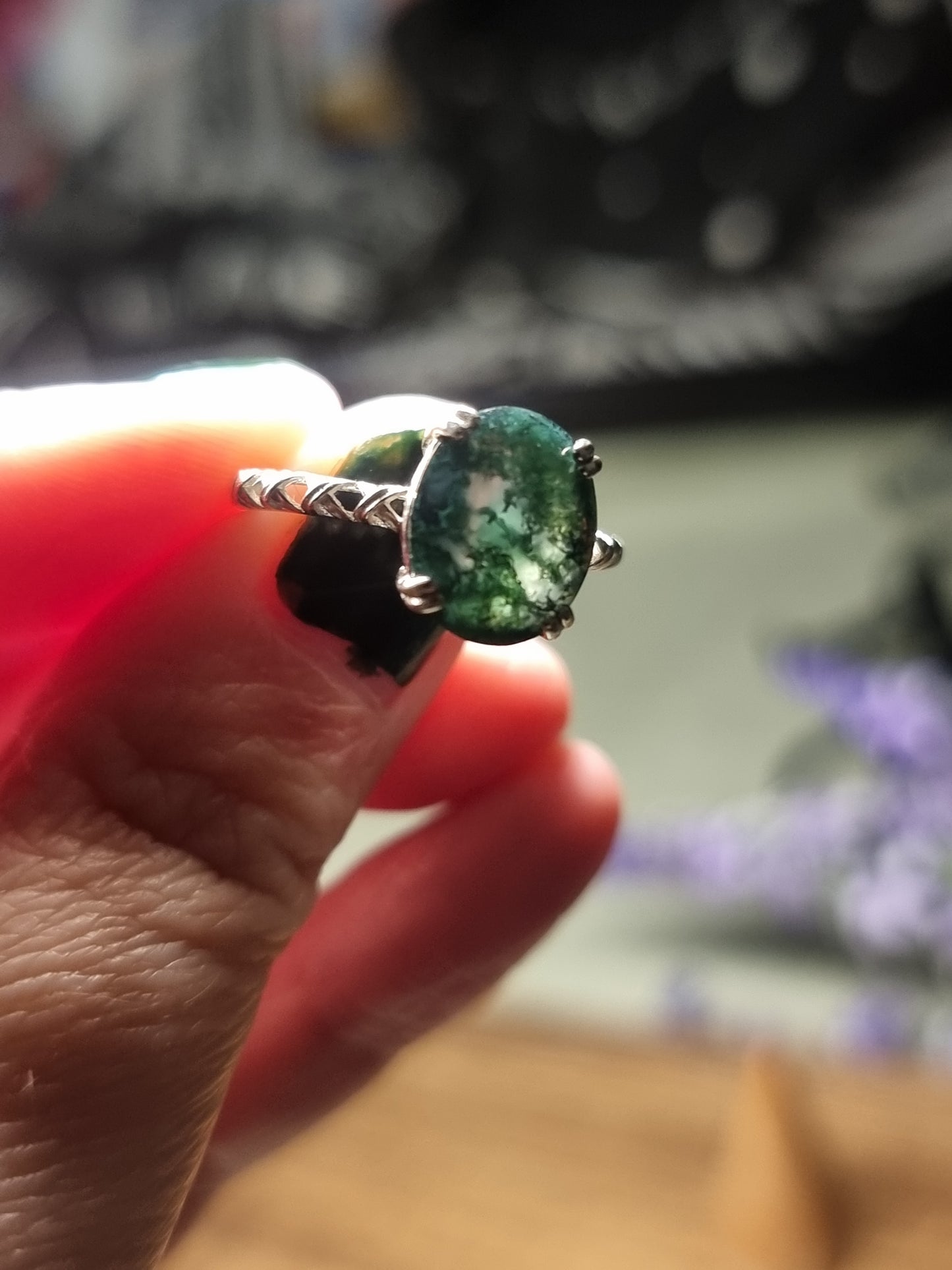 Moss agate S925 adjustable rings